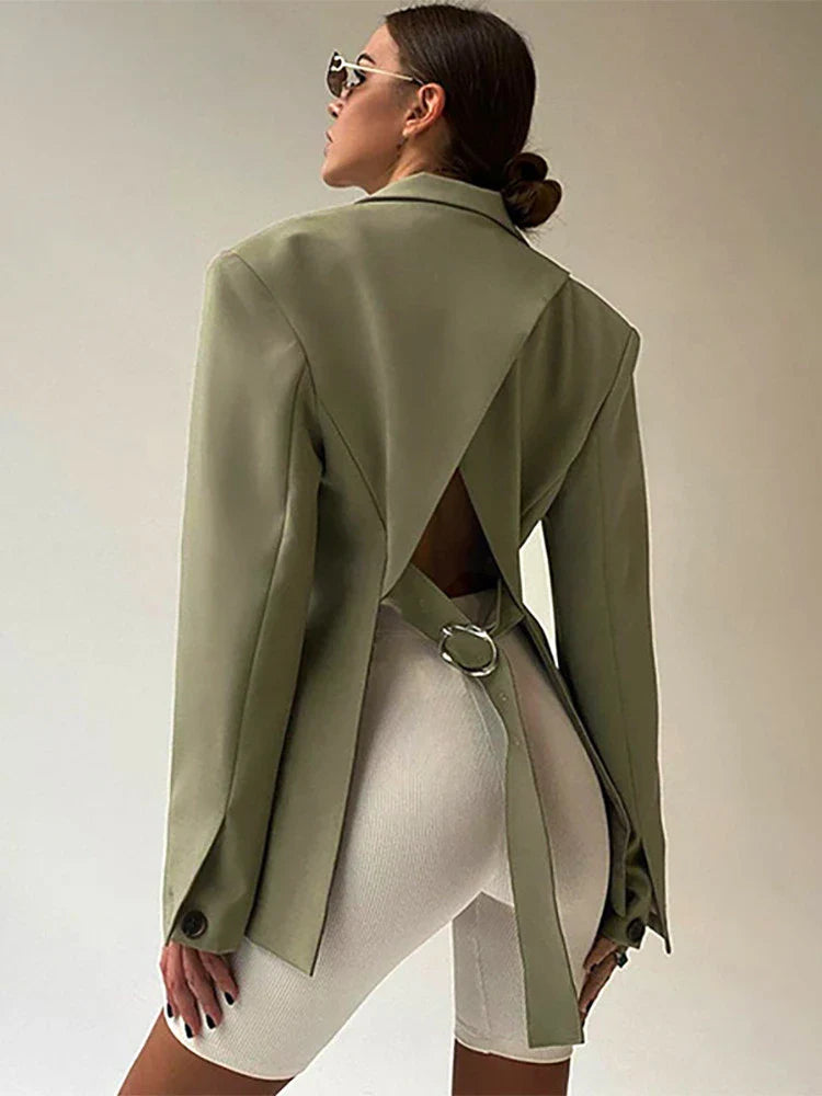 jinran Office Ladies 2024 Autumn Winter Oversized Blazers Jacket Women Backless Loose Fashion Open Stitch Outfits Elegant Coat Blazers
