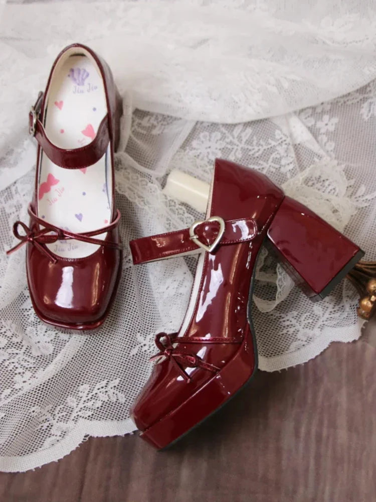 jinran Lolita French Style Square Head Leather Heels Elegant Ladies All-Match Mary Jane Thick High Heel Shoes Women's Pumps Shoes 2024