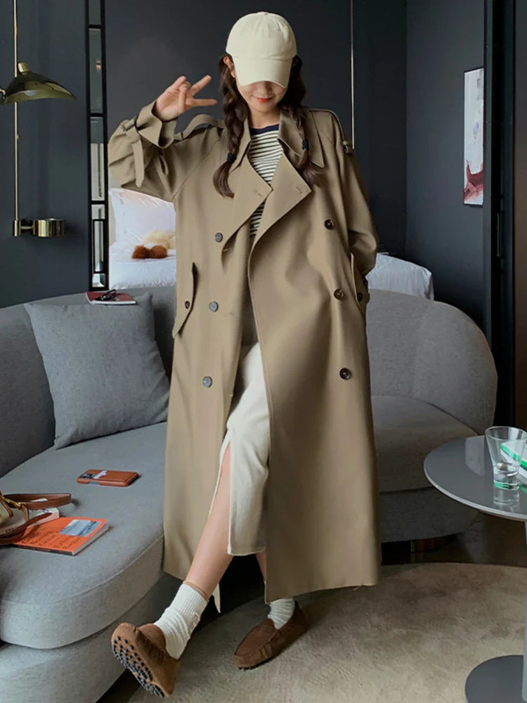 jinran Irregular Trench Coat For Women 2024 Spring Solid Color Lapel Double Breasted Fashion Long Windbreaker Clothing 2R7862
