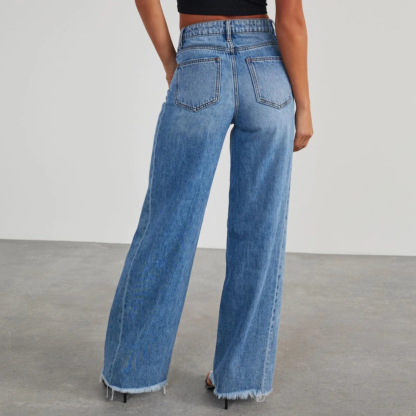 jinran Women Mid Waist Jeans Harajuku Streetwear Retro Fashion Autumn Loose Wide Leg Straight Loose Denim Trousers Y2k Baggy Pants