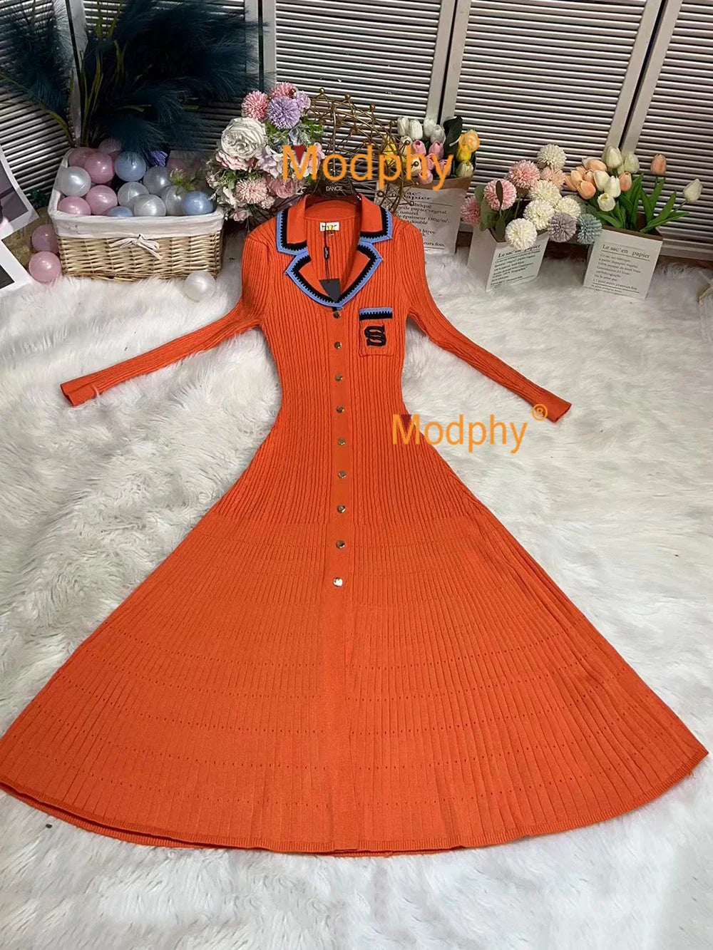 jinran 2024 Elegant Slim Knitted Long Dress Women's Letter Single Breasted Long Sleeved Designer Vintage Dresses Autumn