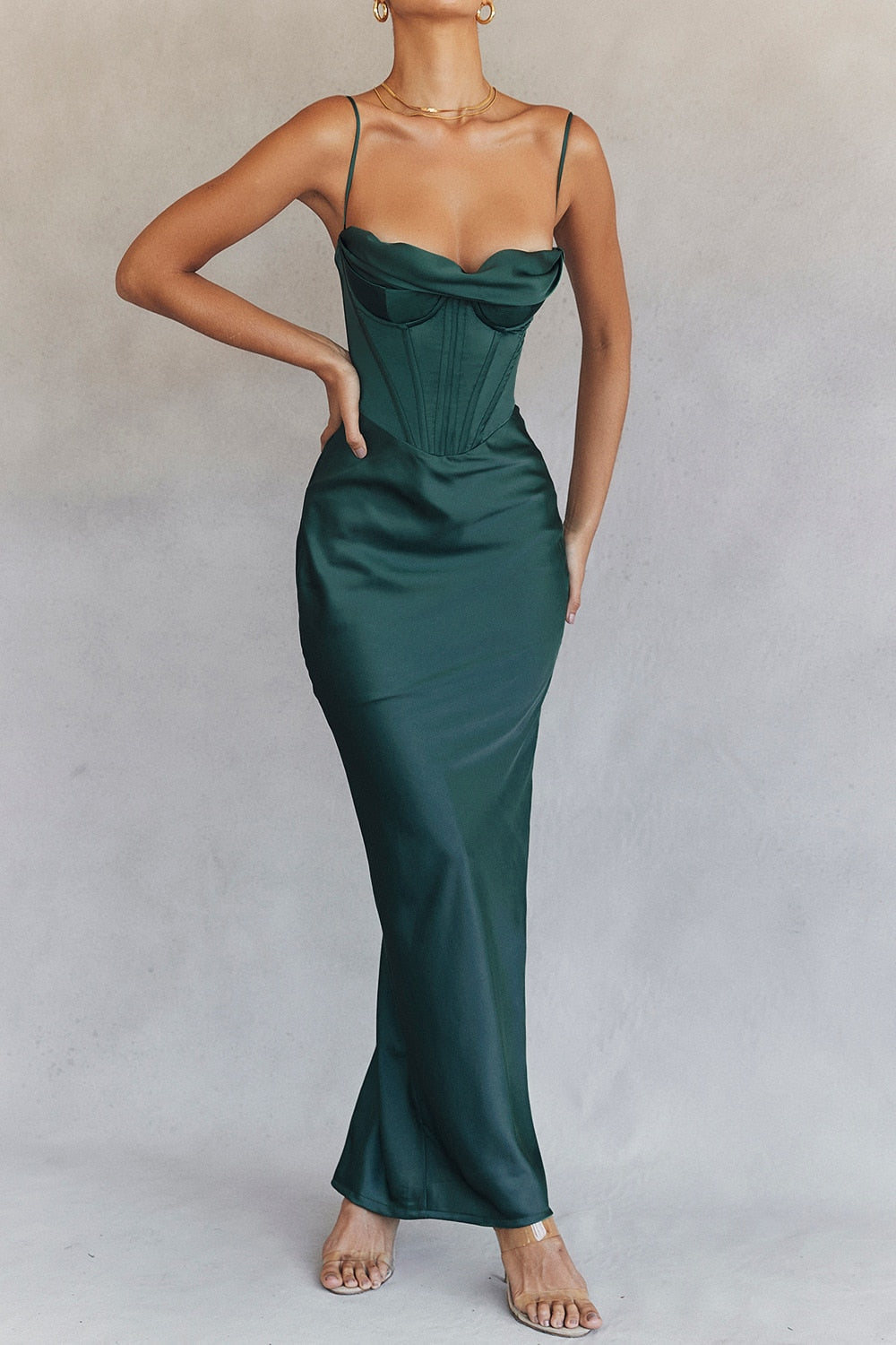 jinran Summer Satin Maxi Bodycon Dress Sexy Event Night Wedding Guest Dress Women Corset Party Dresses Pink Slit Dress High Quality