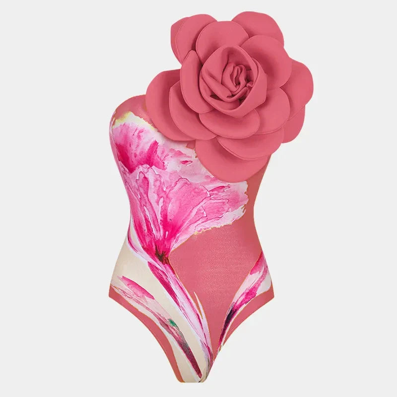 jinran 2024 3D Flower One Piece Swimsuit Women Swimwear Monokini Bodysuit Bathing Suit Belt Beach Wear