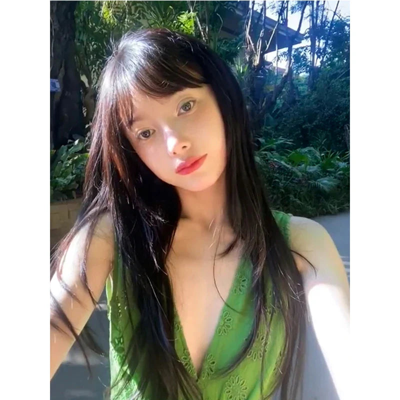 jinran Vintage Green Mini Dress Women Sexy V Neck Strap One Pieces Dresses Summer Vacation Party Bodycon Sundress Korean Vestidos New