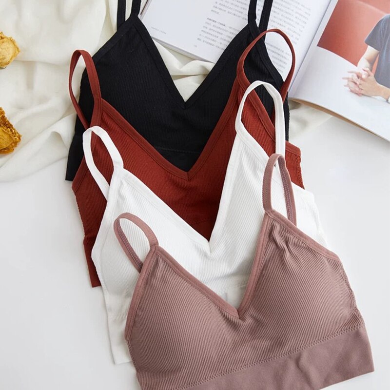 jinran Sexy Seamless Crop Ribbed Top Women Push Up Wireless U Type Backless Camisole Sports Women's Underwear Summer 2022 New