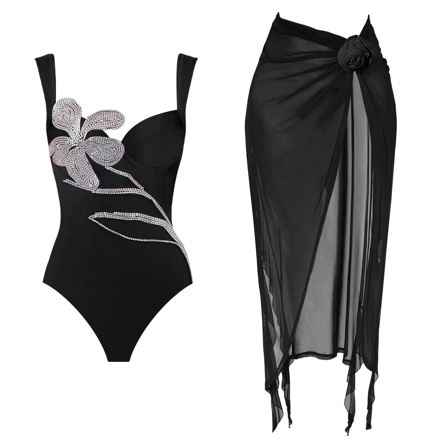 jinran 2024 One Piece Swimsuit Women Swimwear with Beach Skirt V Neck Bathing Suit Flower Beachwear Monokini Swim Summer