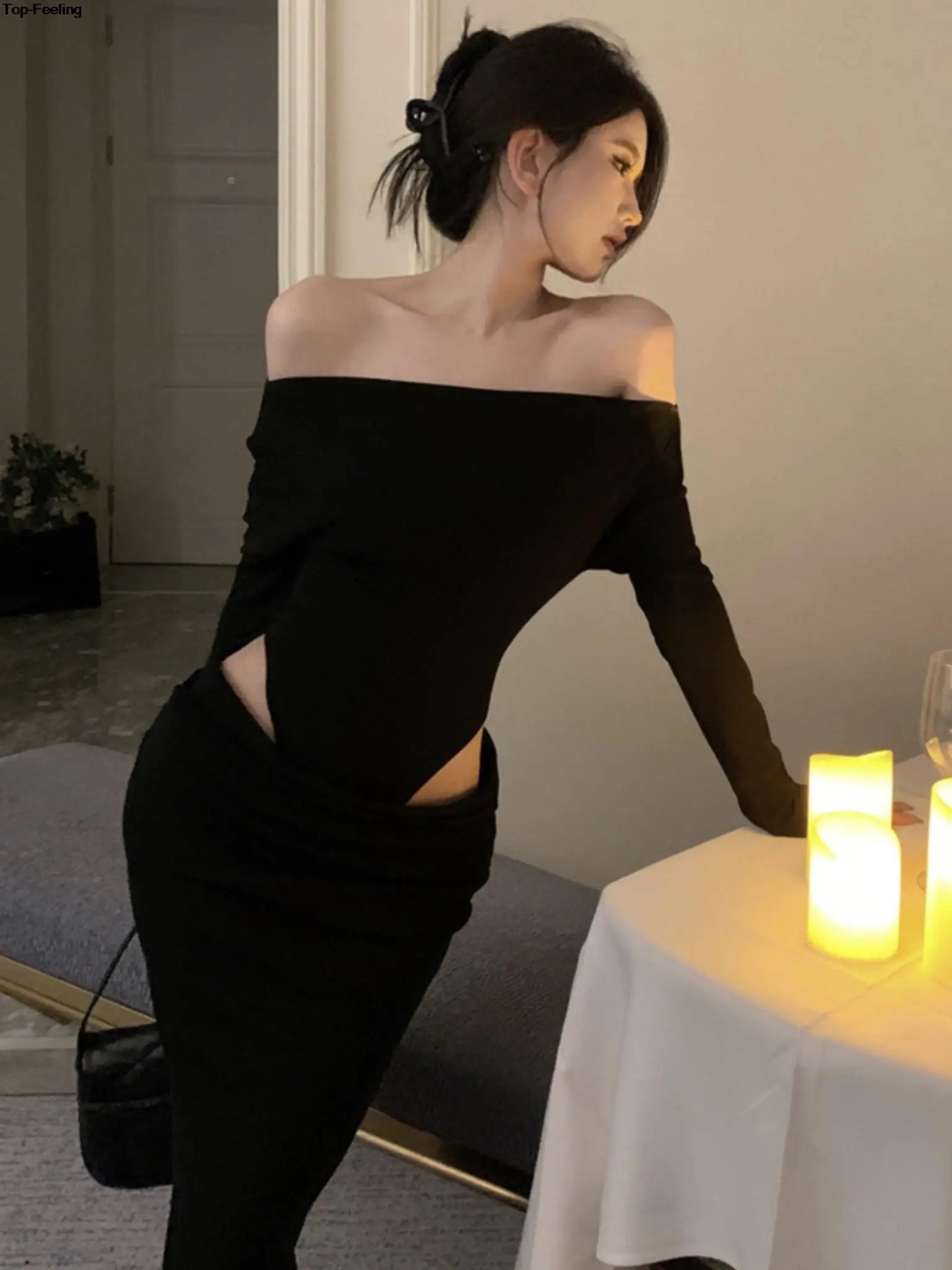 jinran Women Sexy Hollow Out Black Long Dress Spring Autumn Fashion Bodycon Party Prom Runway Robe Female Y2k Streetwear Mujers Clothes