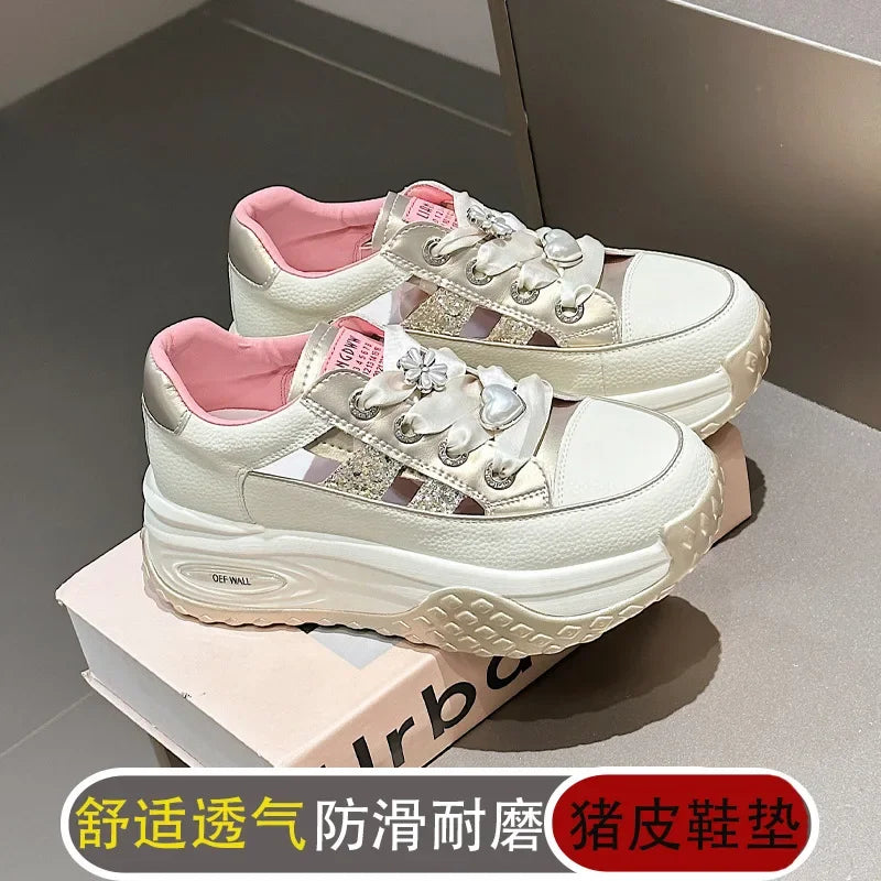 jinran leather thick soled hollowed out women's summer new versatile breathable and elevated sports and leisure shoes shoes
