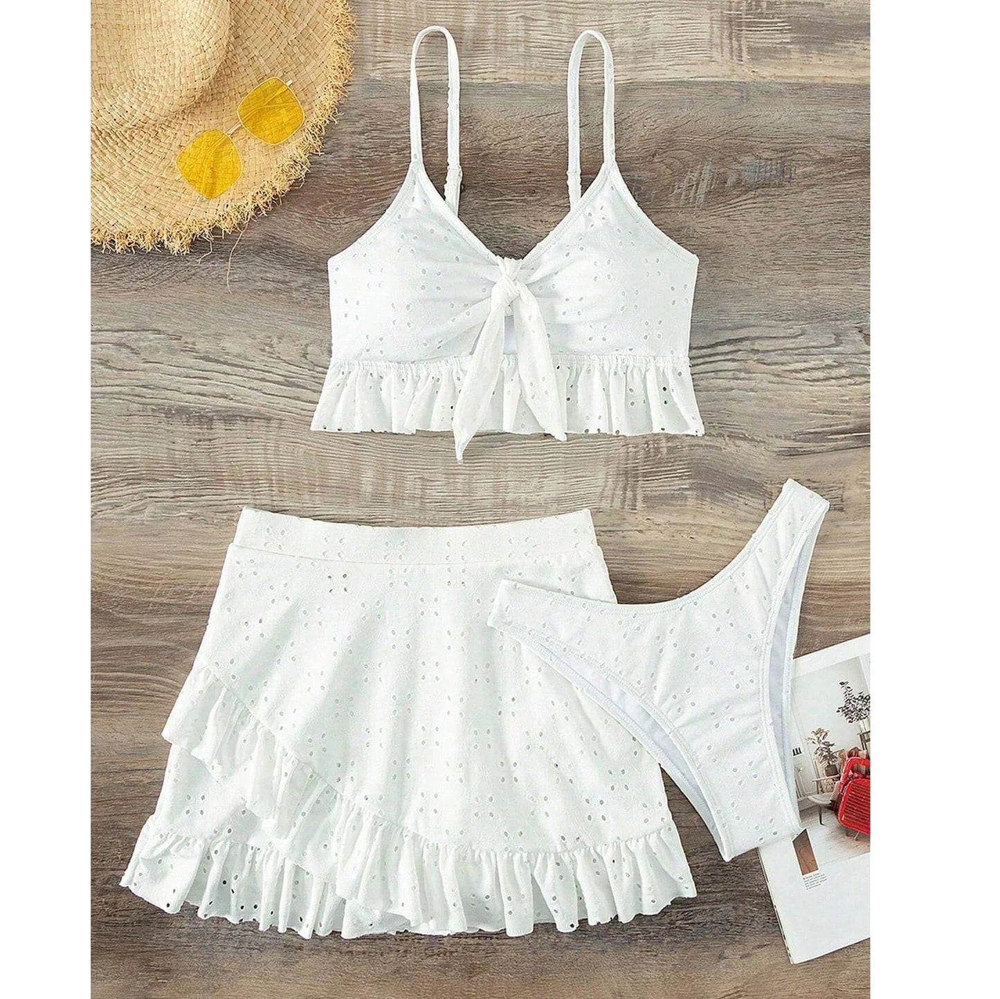 jinran 2024 3pack Swimwear Women Bikini Swimsuit With Beach Skirt Knot Bathing Suit Beachwear Ruffle Two-Pieces Bikini Set Biquini