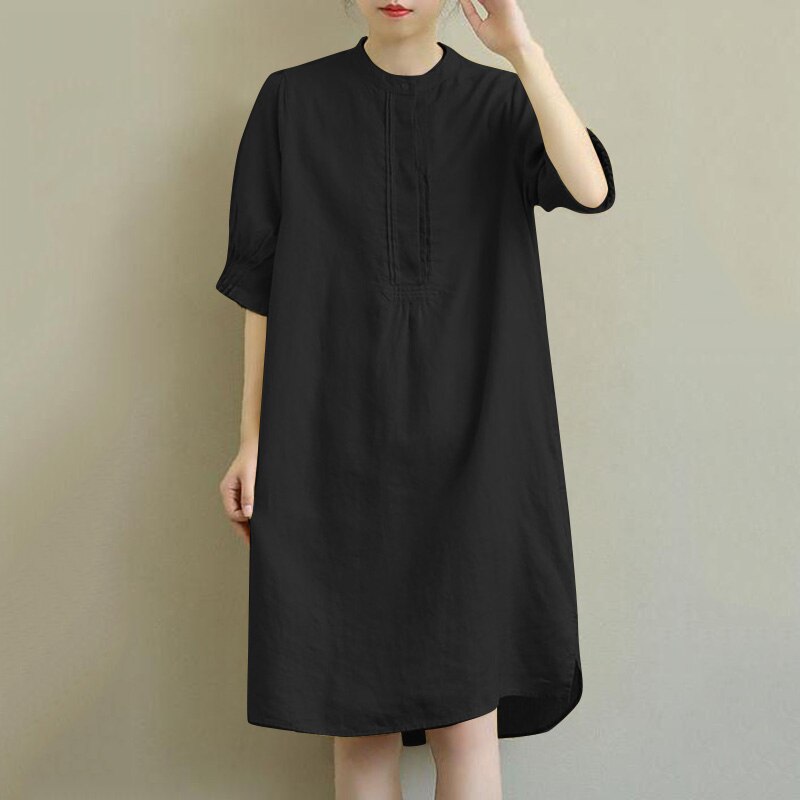 jinran Oversize Casual Solid Dress 2022 ZANZEA Summer Women Half Sleeve Vintage Knee-length Sundress Elegant OL Work Loose Vestido Robe