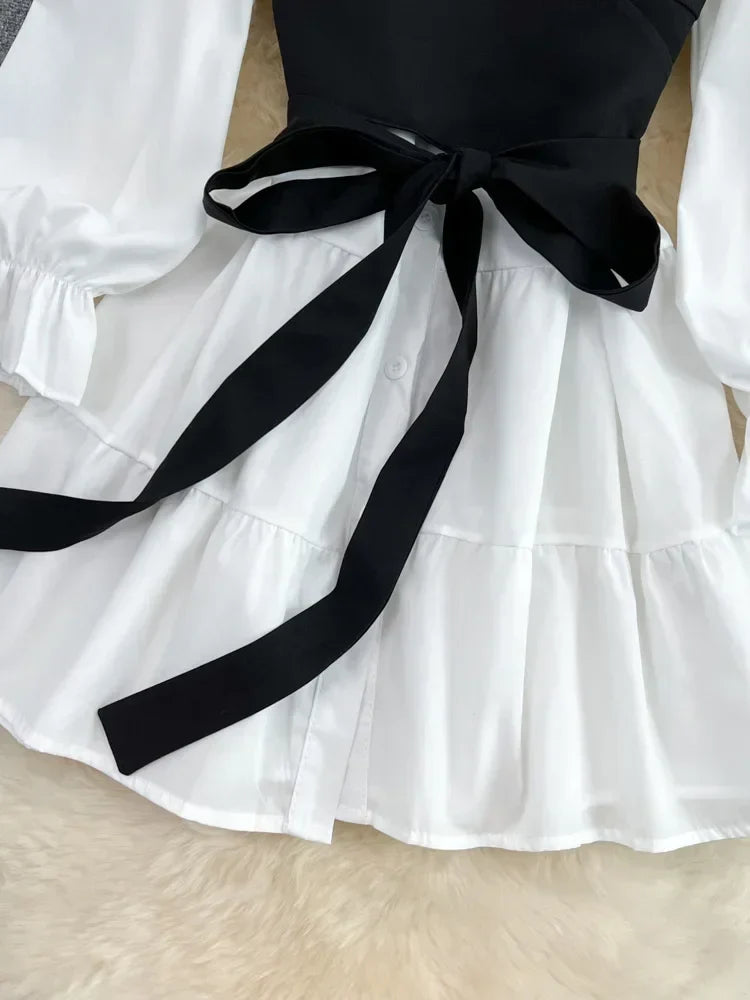 jinran Spring Autumn New Fashion Casual Suit Female Korean Loose White Shirt Dress Slim Vest Dress Two-piece Set GD786