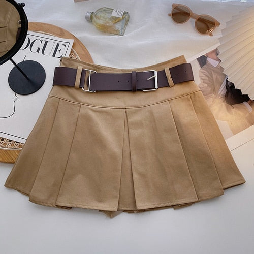 jinran Pleated Skirts for Women Mini Y2k Summer Sashes Korean Fashion Clothing Harajuku Black High Waist Casual Elegant