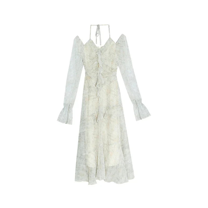 jinran Summer Long Sleeve Floral Fairy Dress Woman Beach Elegant Party Mini Dresses Casual Vintage One Piece Dress Korean Fashion