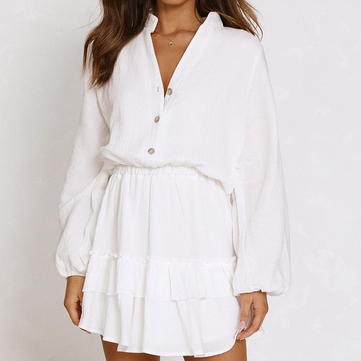 jinran Lantern Sleeve Women Fall Outfit White Dress Women Summer Ruffles Spring Short Elegant Casual Beach Vestidos