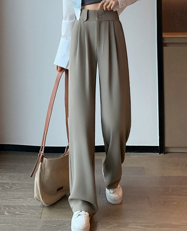 jinran White High Waisted Pants for Women Spring New Korean Fashion Button Up Wide Leg Pants Office Ladies Casual Pants