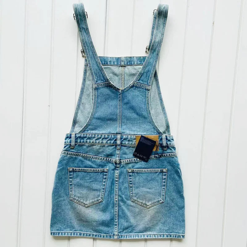jinran 2024 Actual Pictures Fashion Brand Women's Denim Skirt Metal Triangle Label Camisole Vest One-piece Dresses Back Dresses