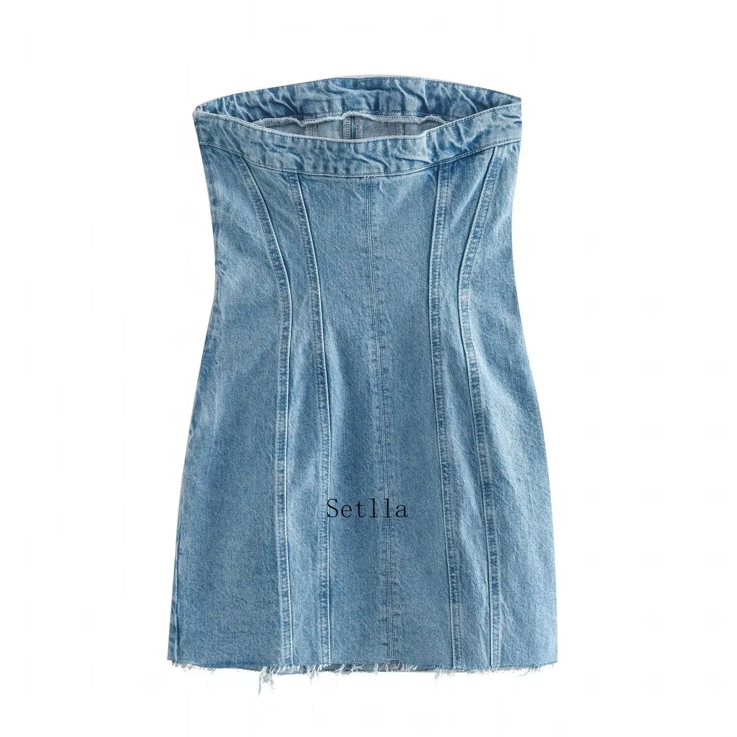 jinran 2024 Denim Mini Dress Women Fashion Slim Backless Strapless Sleeveless Sexy Bodycon Dresses Summer Causal Party Mini Dress