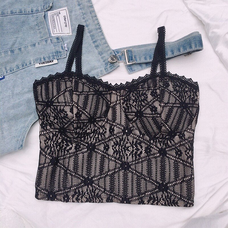 jinran Vintage Lace Tank Top Sexy Thin Breathable Beautiful Back Camisole Push Up Wireless Clothing 2022 New