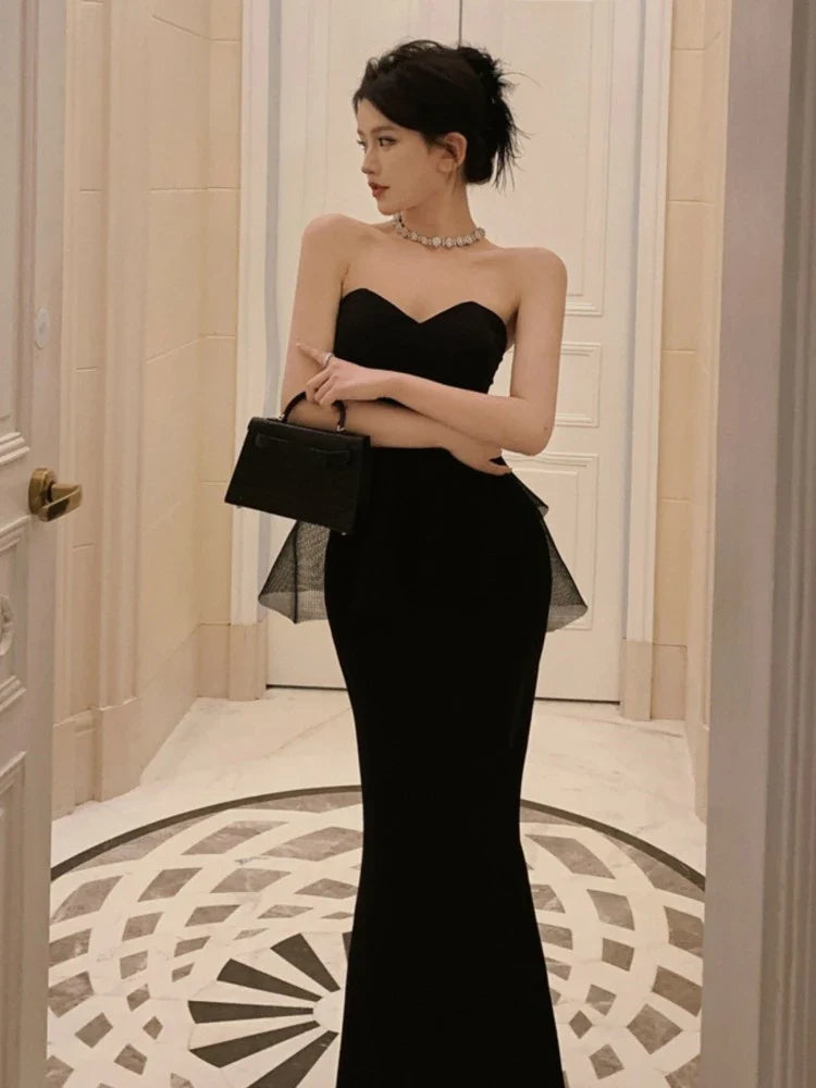 jinran Women Sexy Sleeveless Backless Bodycon Dress French Style Elegant Black Evering Party Slim Vestidos Ladies Summer Clothes