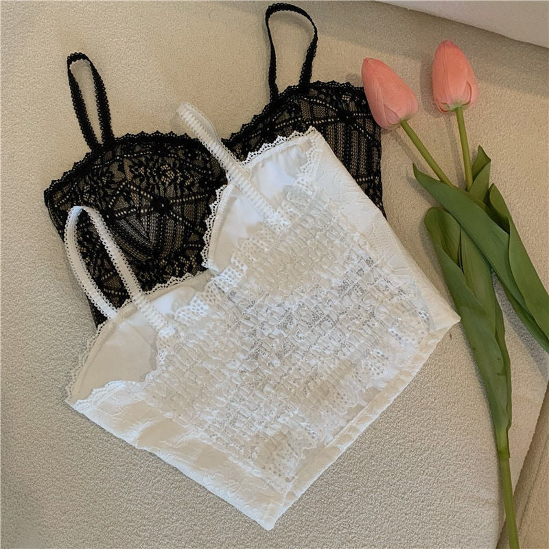 jinran Vintage Lace Tank Top Sexy Thin Breathable Beautiful Back Camisole Push Up Wireless Clothing 2022 New