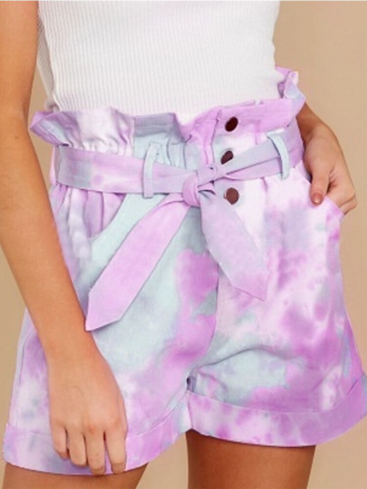 jinran New Spring and Summer Strap Casual Pocket Shorts Fashion Tie-dyed Color Ladies Pants Sports Pants Short Jeans Pants for Women