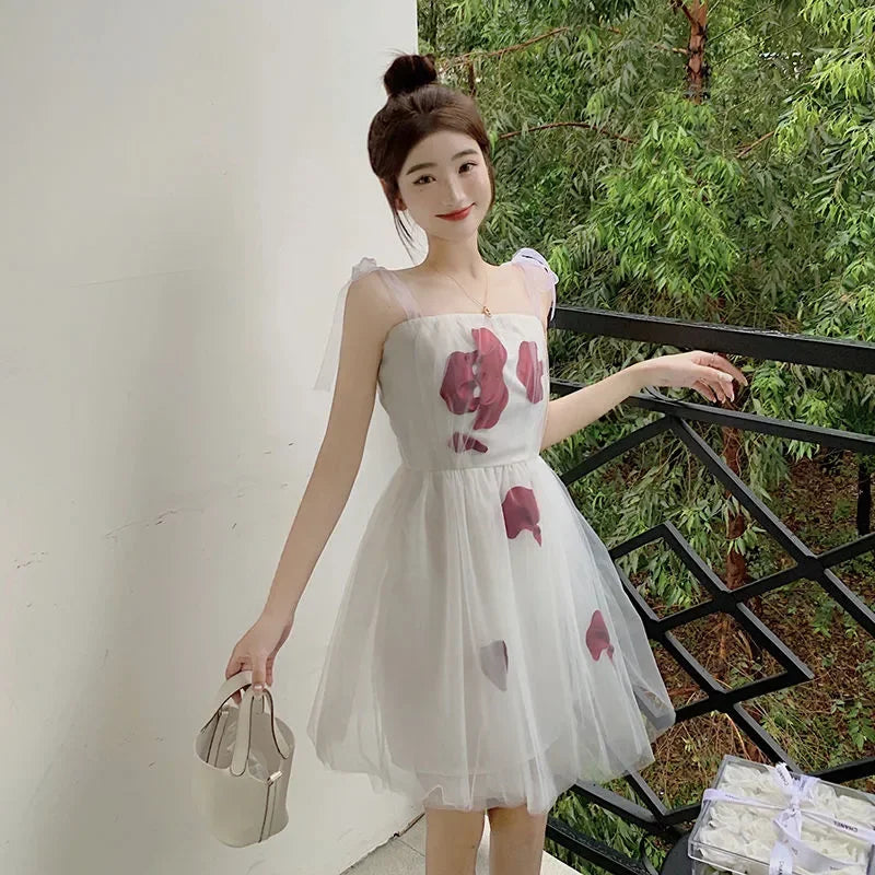 jinran Vintage Floral Strap Dress Women Sexy Backless Evening Party Fairy Dress Femme 2022 Spring High Street Korean Beach Casual Dress
