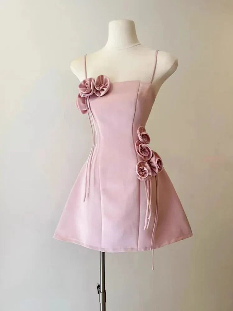 jinran Korean Style 3D Flower Waist Camisole Dress Elegant Multicolor Sleeveless Short Dresses Women 2024 New Spring Summer 3A8324