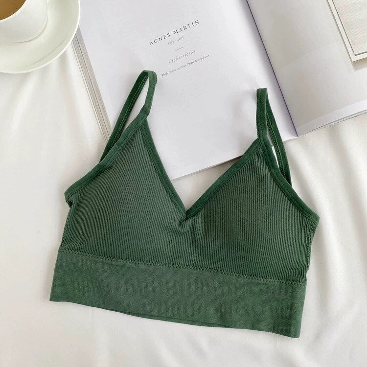 jinran Sexy Seamless Crop Ribbed Top Women Push Up Wireless U Type Backless Camisole Sports Women's Underwear Summer 2022 New