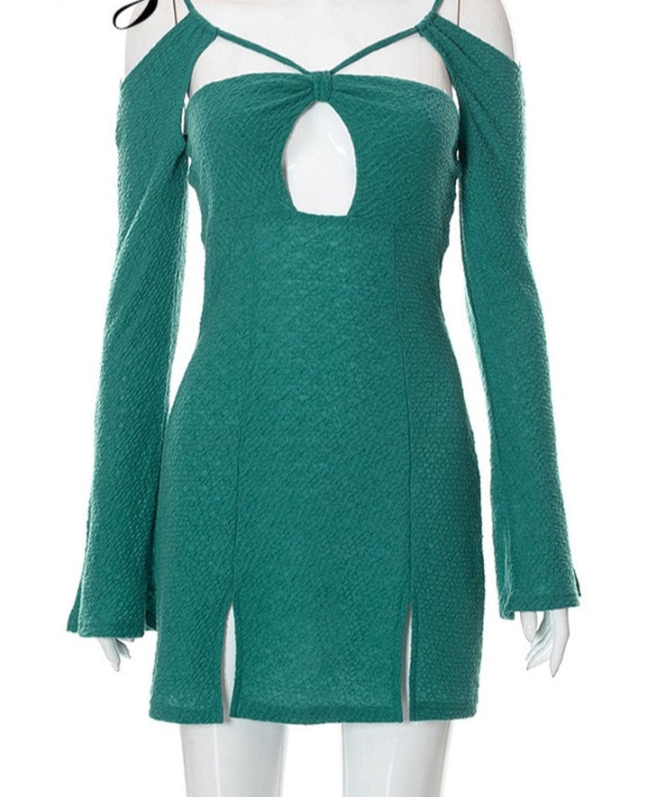jinran Summer Ruched Sexy Y2K Clothes Hollow Out Long Sleeve Backless Side Slit Bodycon Mini Dresses For Women 2022 Club Party