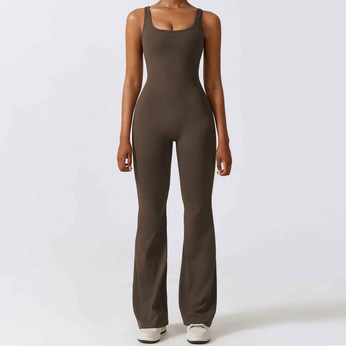 jinran 2024 S-XL Pad Women Gym Yoga Set Sports Rompers Deep V Back Fitness Workout Pant Flare Leggings One Piece Jumpsuit Active Wear