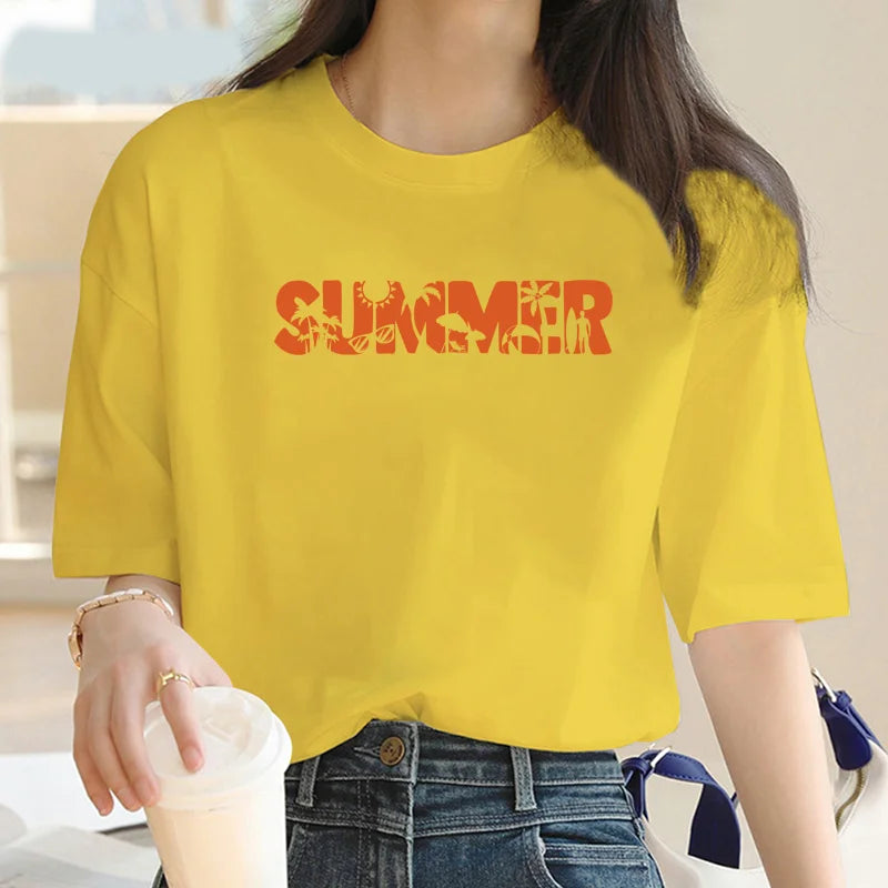 jinran Vintage Medieval letter-Print T-shirt Street Y2K2024 Shin-Harajuku Loose fitting fashion short-sleeved top T-shirt for women