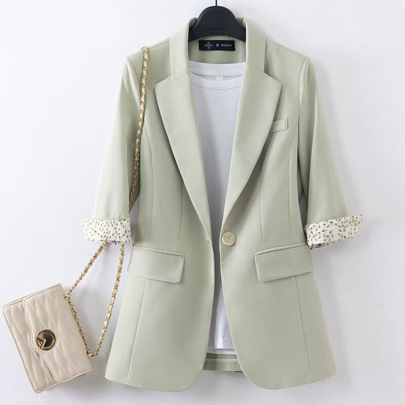jinran Women's Graceful Spring Summer Work Clothing 2022 Office Lady Thin Suit Coats+Chiffon Print Sling Dress Casual Blazers Female