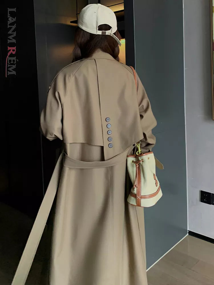 jinran Irregular Trench Coat For Women 2024 Spring Solid Color Lapel Double Breasted Fashion Long Windbreaker Clothing 2R7862