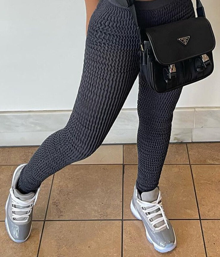 jinran Solid High Waist Shirred Pants Fitness Scrunch Trousers Push Up Work Out Gym Clothes 2022 Summer Women Wholesale