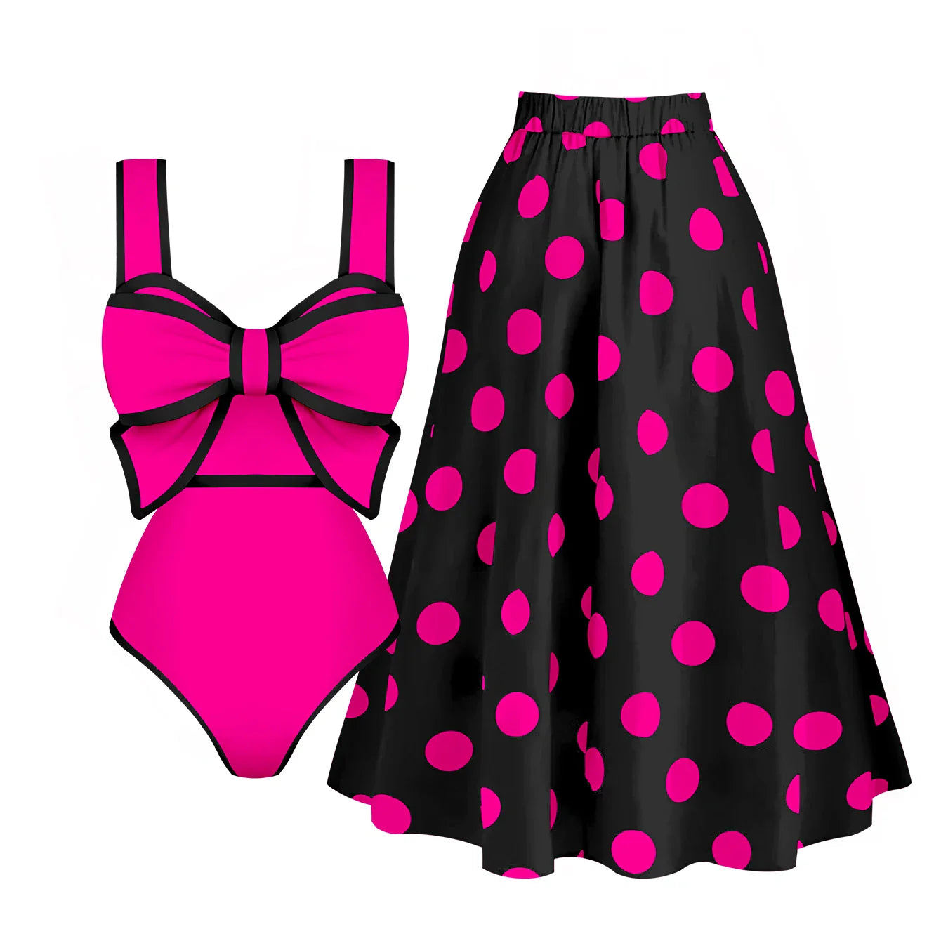 jinran 2024 New Bow Tie One Piece Swimsuit For Women Swimwear with Skirt Bathing Suit Monokini Beach Bodysuit Beach Wear