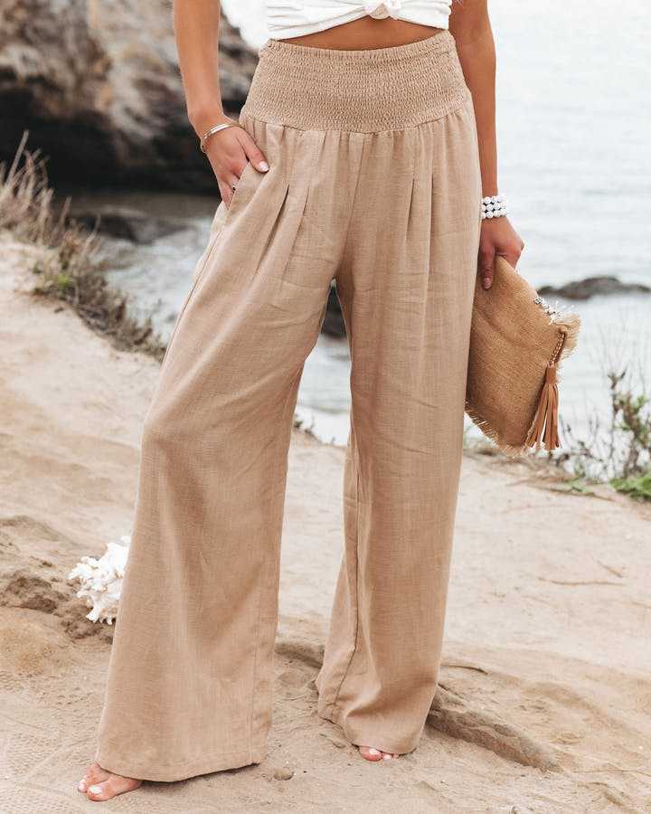 jinran Spring Summer Cotton Linen Women Pants Pockets Solid Casual White Wide Leg Office Lady White Long Trousers Khaki