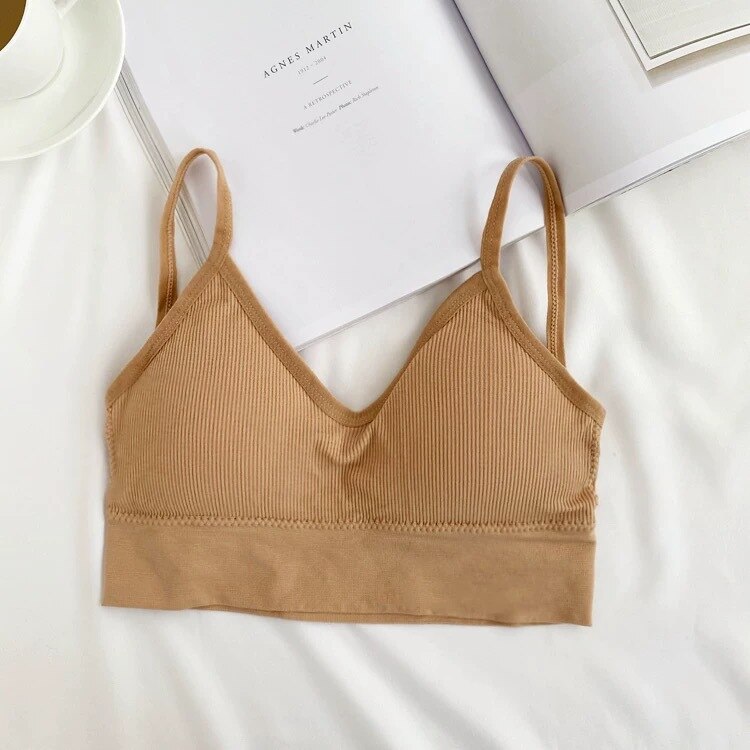 jinran Sexy Seamless Crop Ribbed Top Women Push Up Wireless U Type Backless Camisole Sports Women's Underwear Summer 2022 New