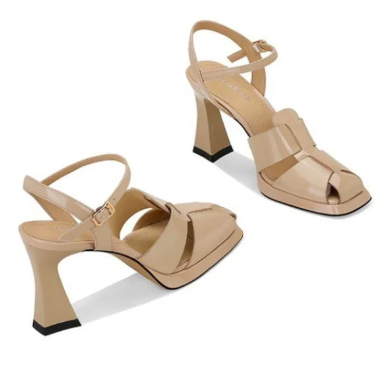 jinran New Fashion Pointed Toe Genuine Leather Sandals Woman Sexy High Heels Ladies Summer Party Wedding Platform Shoes Women Slingback
