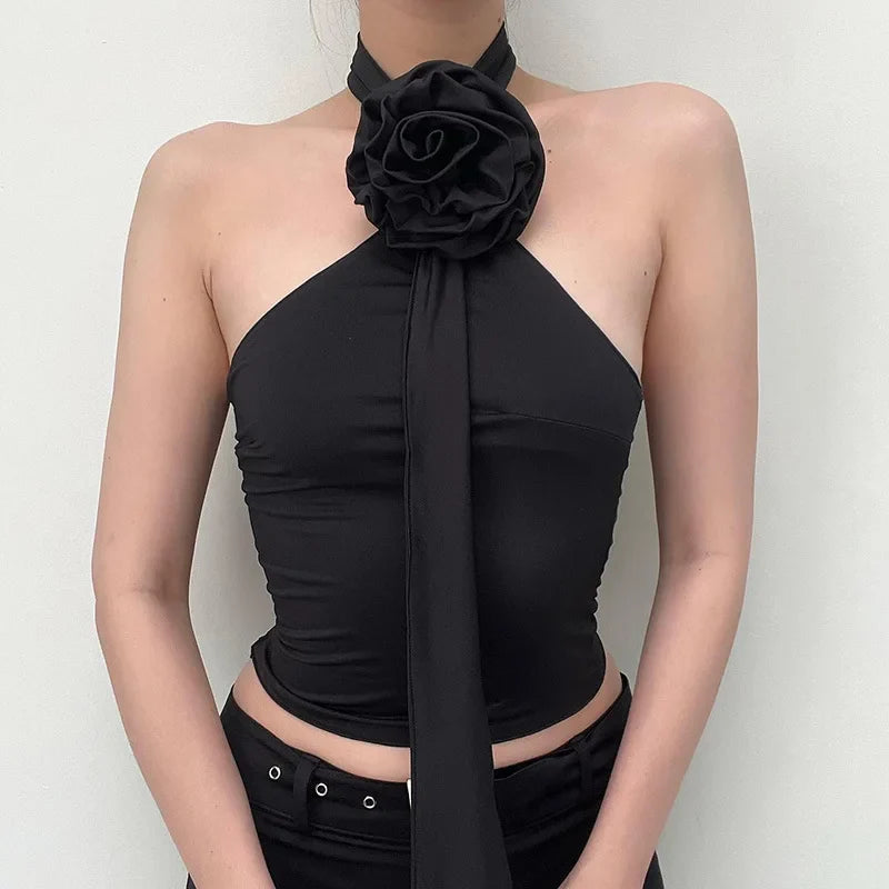 jinran Summer Black Sexy Tank Tops For Women New Solid Appliques Sleeveless Backless Streetwear Crop Top Fashion Casual Camisole Female