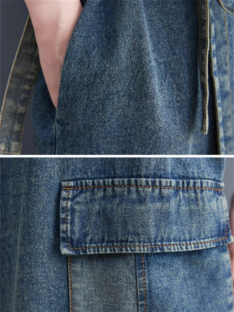 jinran Oversized Summer Fashion Vintage Loose Sleeveless Denim Dress Korea New Ladies Casual Big Size Lace Up Blue Denim Vest Dress