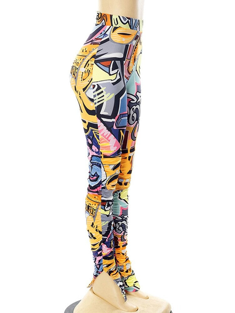 jinran Summer Women Casual Y2K Clothes Tie Dye Print Ruched Side Slit High Waist Pants Graphic Aesthetic Hip Pop Drop Shipping