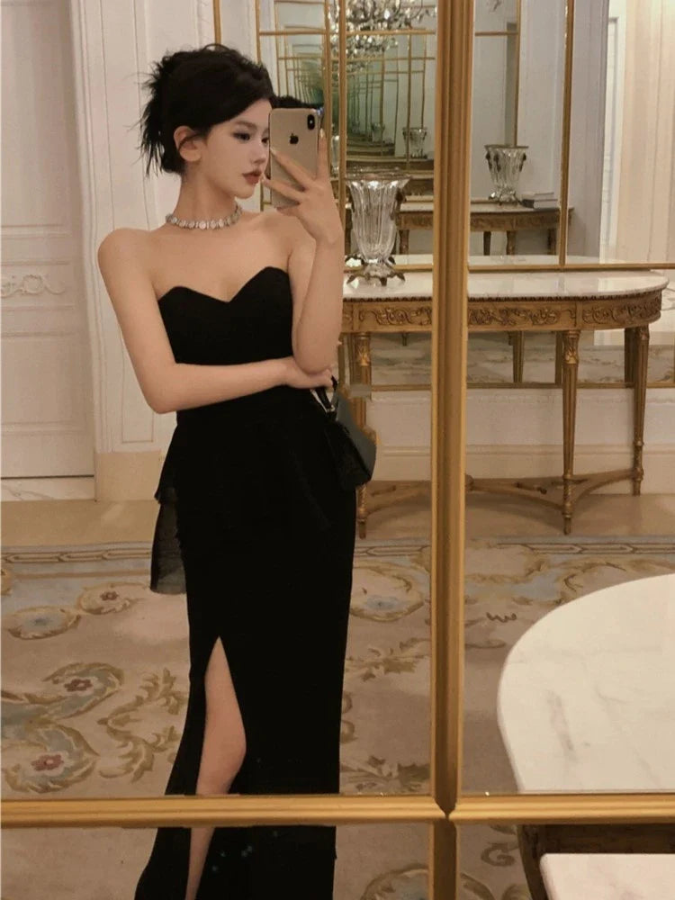jinran Women Sexy Sleeveless Backless Bodycon Dress French Style Elegant Black Evering Party Slim Vestidos Ladies Summer Clothes
