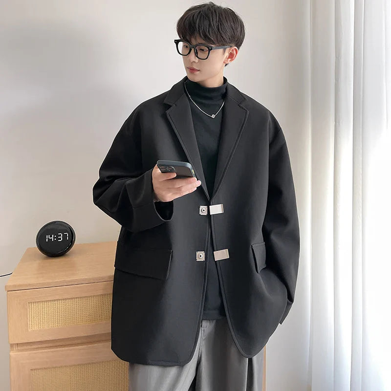 Oversized High Grade Blazers Men Trendy Leisure Loose Suit Jackets Male Daily Simple Streetwear All-match Korean Suit-tops