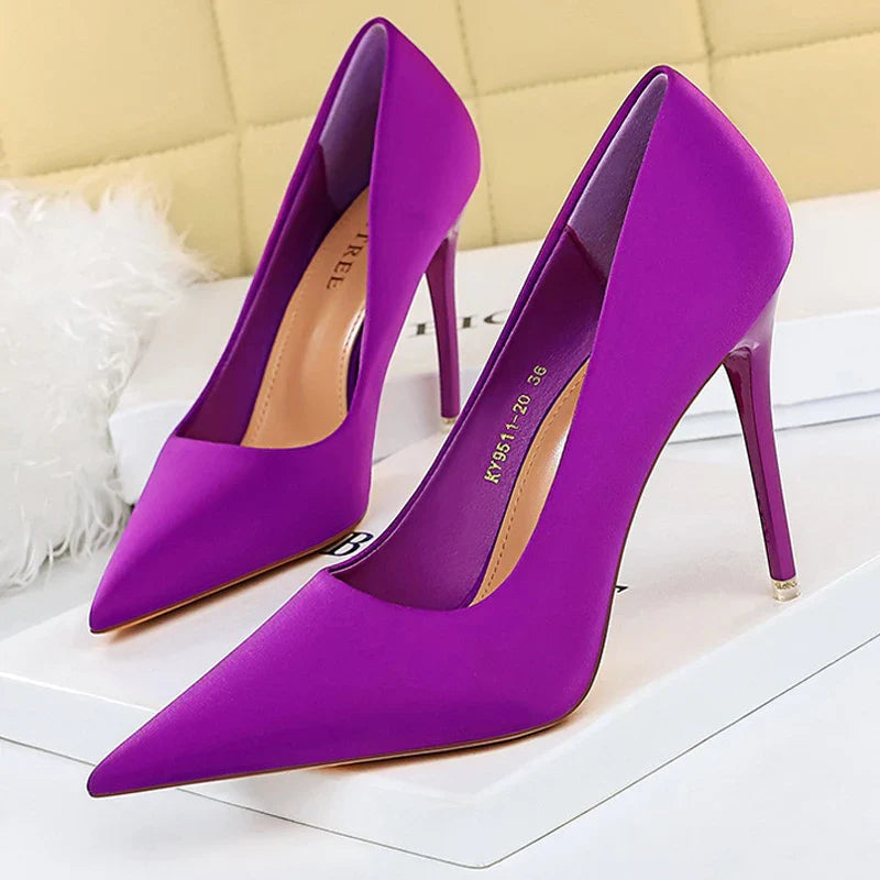 jinran Shoes Satin Women Pumps 2024 New Purple High Heels Fashion Women Shoes Stiletto Luxury Noble Party Shoes Women Heels