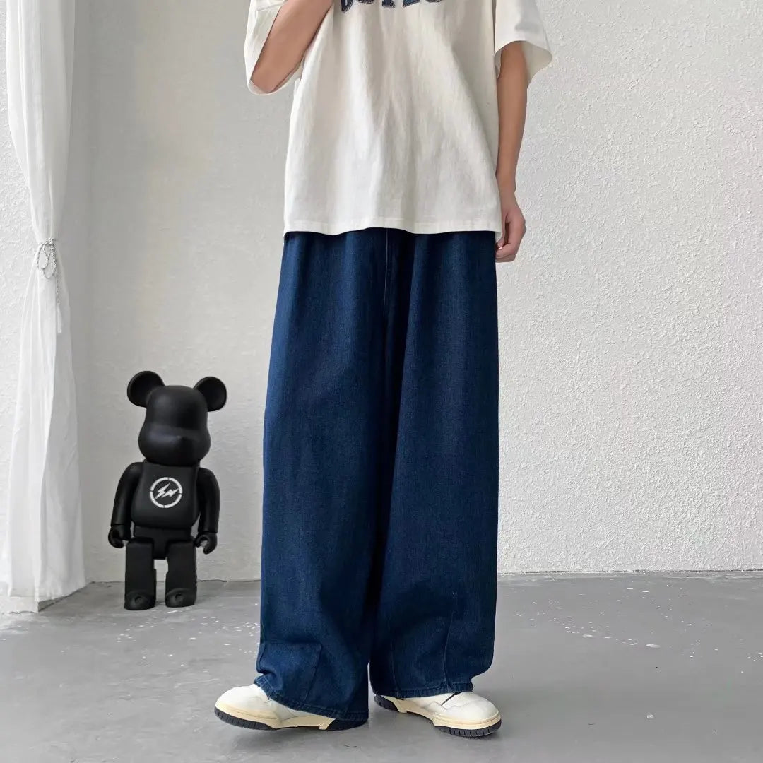 Men's Pure Color Cargo Jeans Simple All-match Wide Leg Pants Trousers Men Hip Hop Streetwear Oversized 90s Vintage Fashion Denim