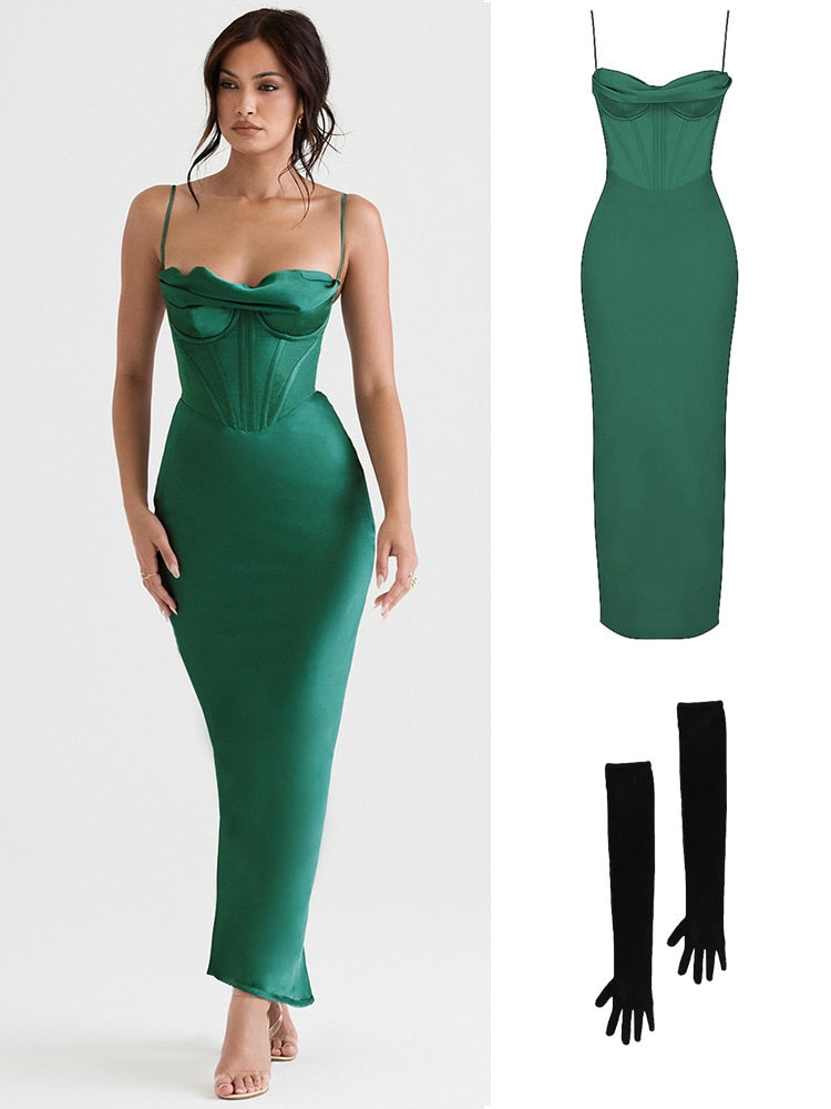 jinran Summer Satin Maxi Bodycon Dress Sexy Event Night Wedding Guest Dress Women Corset Party Dresses Pink Slit Dress High Quality