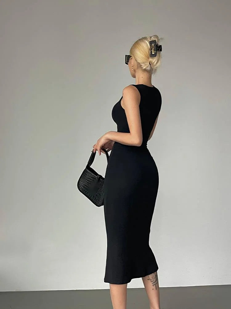 jinran Sleeveless Square Neck Tank Top Dress Women's Summer New High Waist Mid Length Slim Hip Fishtail Dresses Korean 2Y38