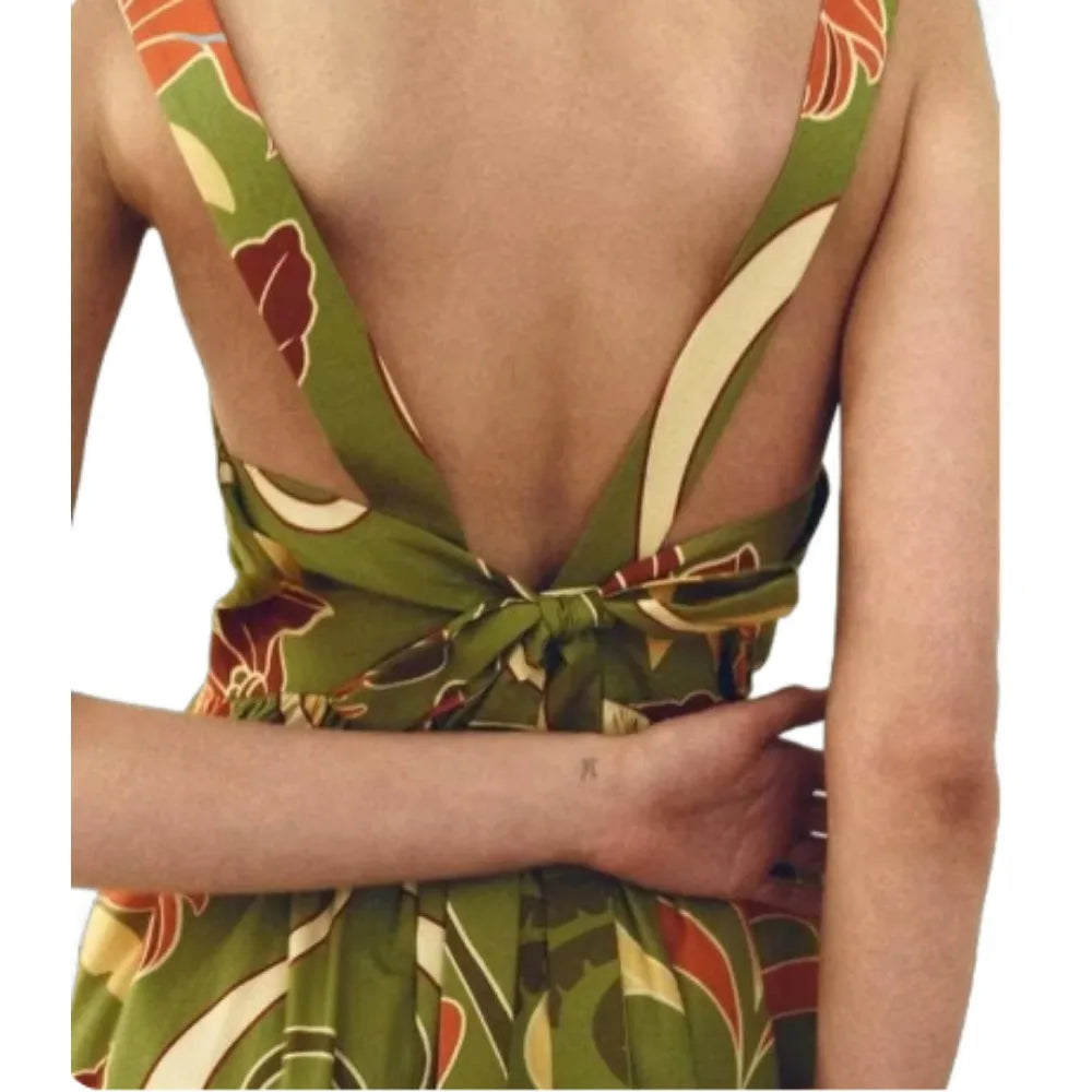 jinran Printed Lace Up Sling Long Dresses Women Sexy Backless Sleeveless Female Dress 2024 Summer Beach Holiday Loose Lady Vestidos