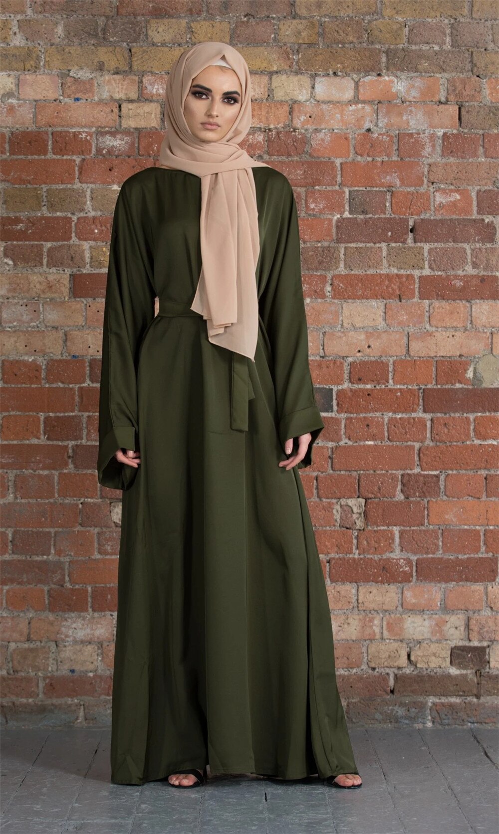 jinran Summer Elegant Solid Color Colorful Temperament Long Skirt Ladies Open Shouder Robe Satin Large Size Belt Muslim Woman Abaya
