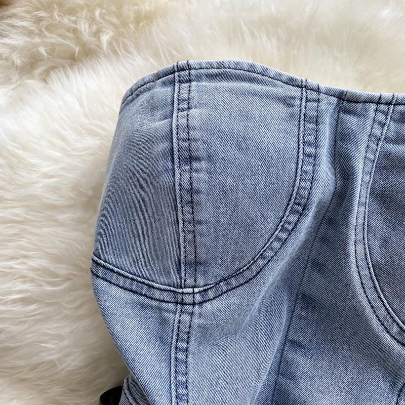 jinran Summer Rompers Women Jeans Jumpsuit off shoulder Loose Casual Denim Rompers Womens Jumpsuits Wide Leg Casual Denim Overalls